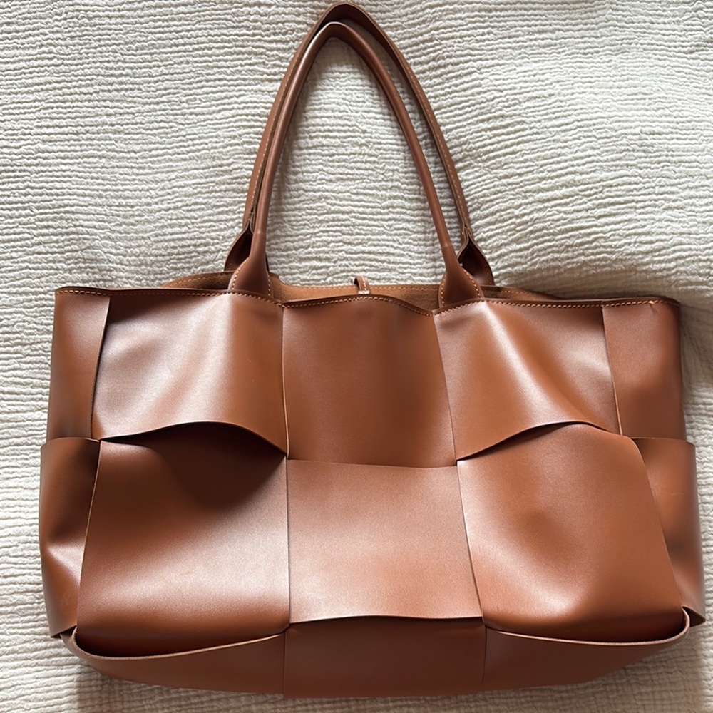 Brown Faux Leather Tote Bag